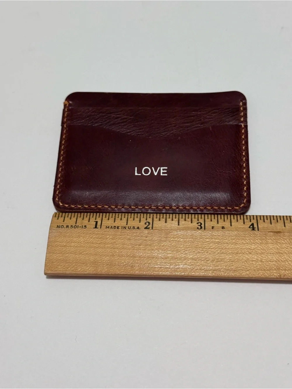 Genuine Brown Leather Card Holder — Slim Stitched Design - New